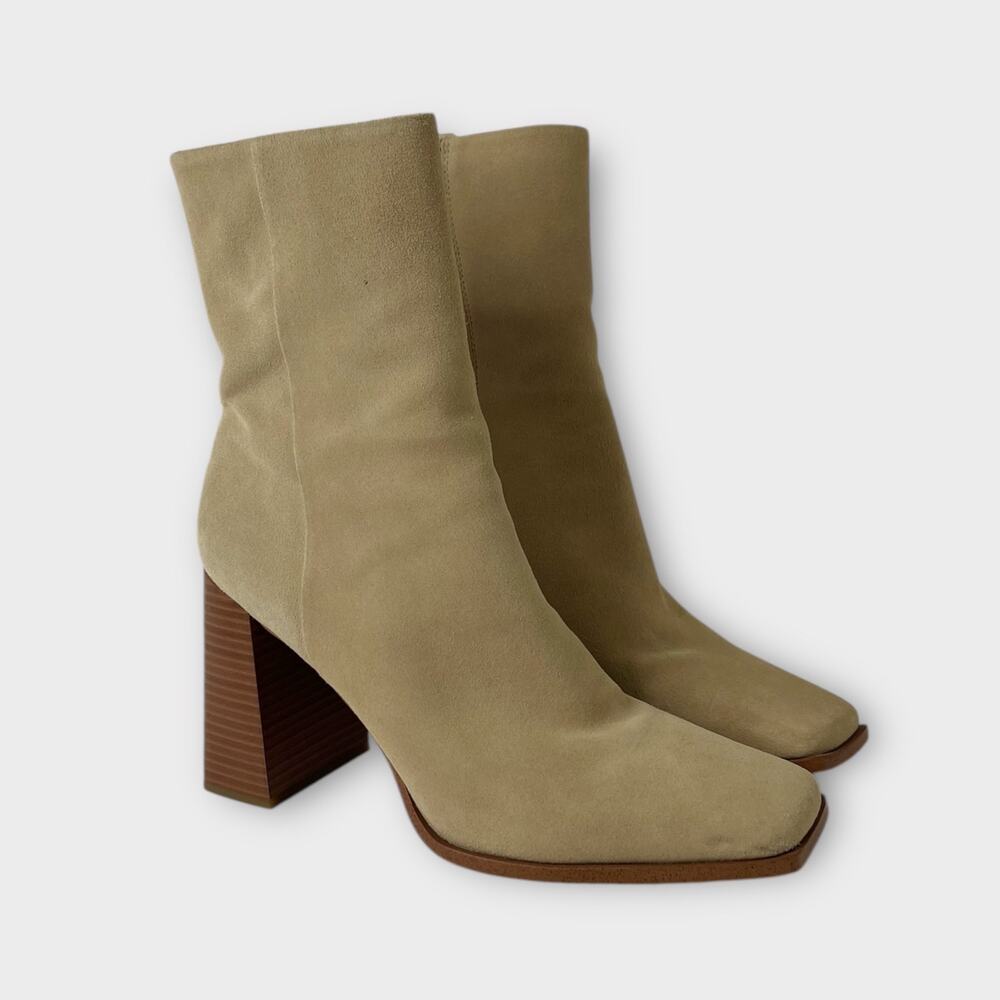 Sam Edelman Ivette Tan Suede Square Toe Block Heel Ankle Bootie Sesame Size 10